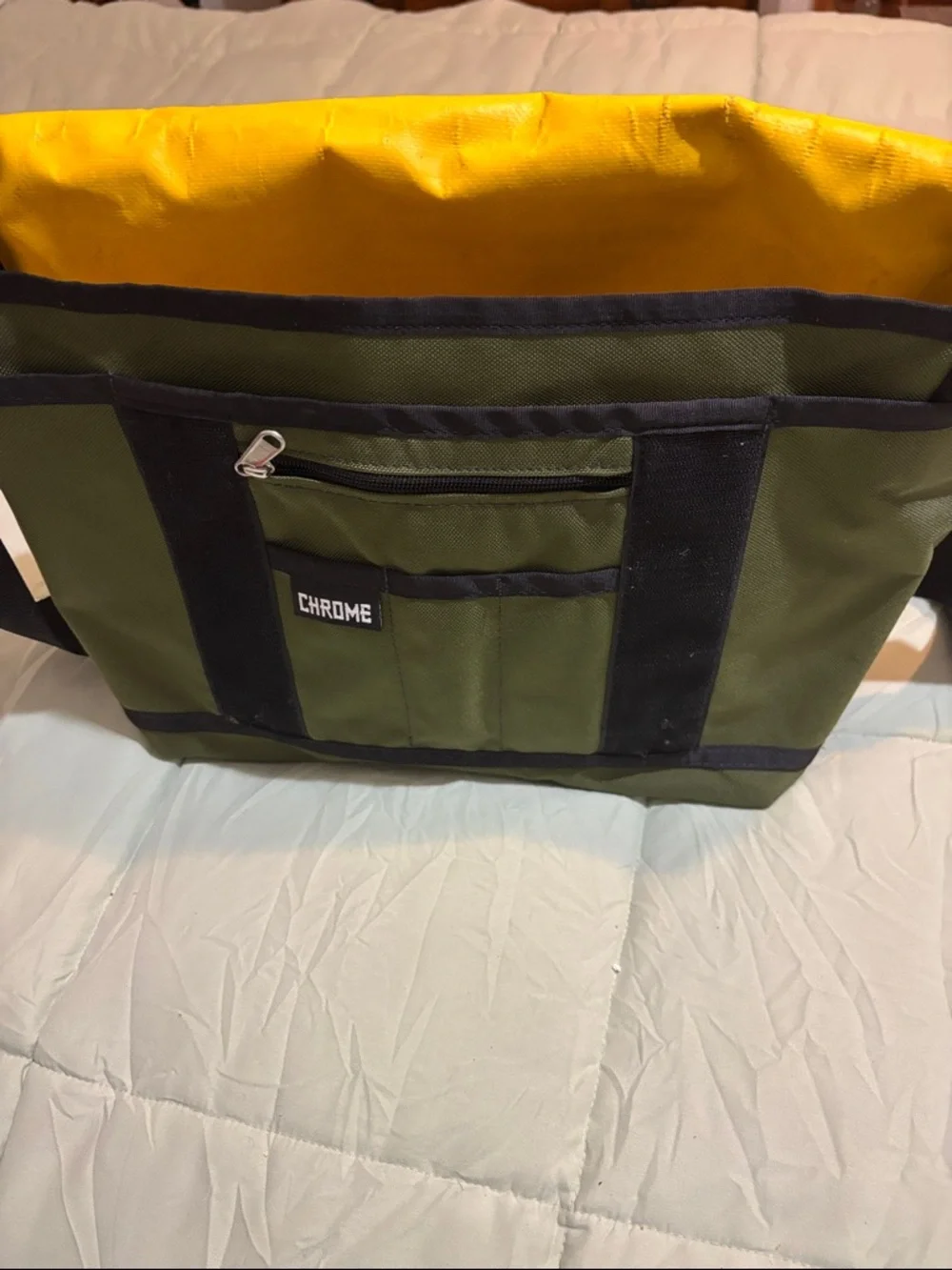 Olive Green Messenger Bag with Reflective Accent